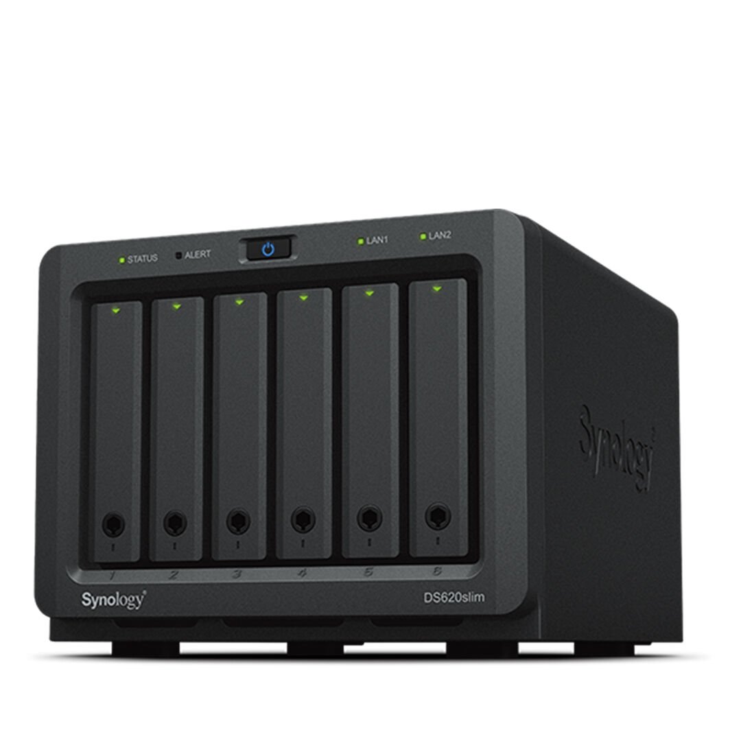 Synology DiskStation DS620slim 1U 6 Yuvalı Kompakt NAS Depolama Sunucusu 2x1GbE SSD Genişletme Desteği (DS620slim)