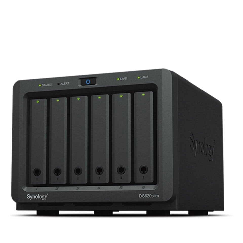 Synology DiskStation DS620slim 1U 6 Yuvalı Kompakt NAS Depolama Sunucusu 2x1GbE SSD Genişletme Desteği (DS620slim)