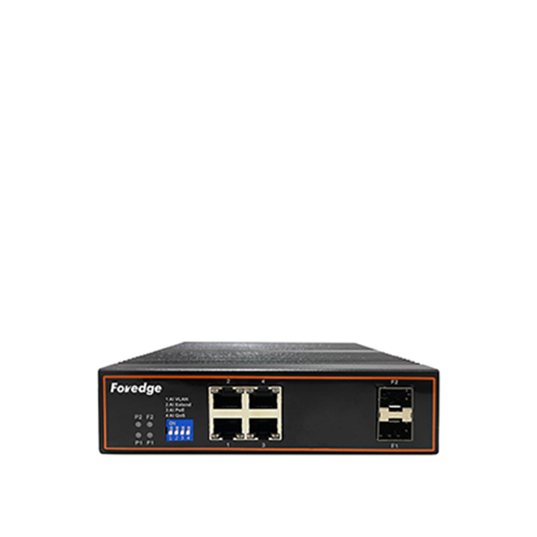 FOREDGE IS104GP-2F 6 Port Gigabit Endüstriyel PoE Anahtarı 4xPoE RJ45 2xSFP Metal Kasa Geniş Sıcaklık Aralığı (IS104GP-2F)