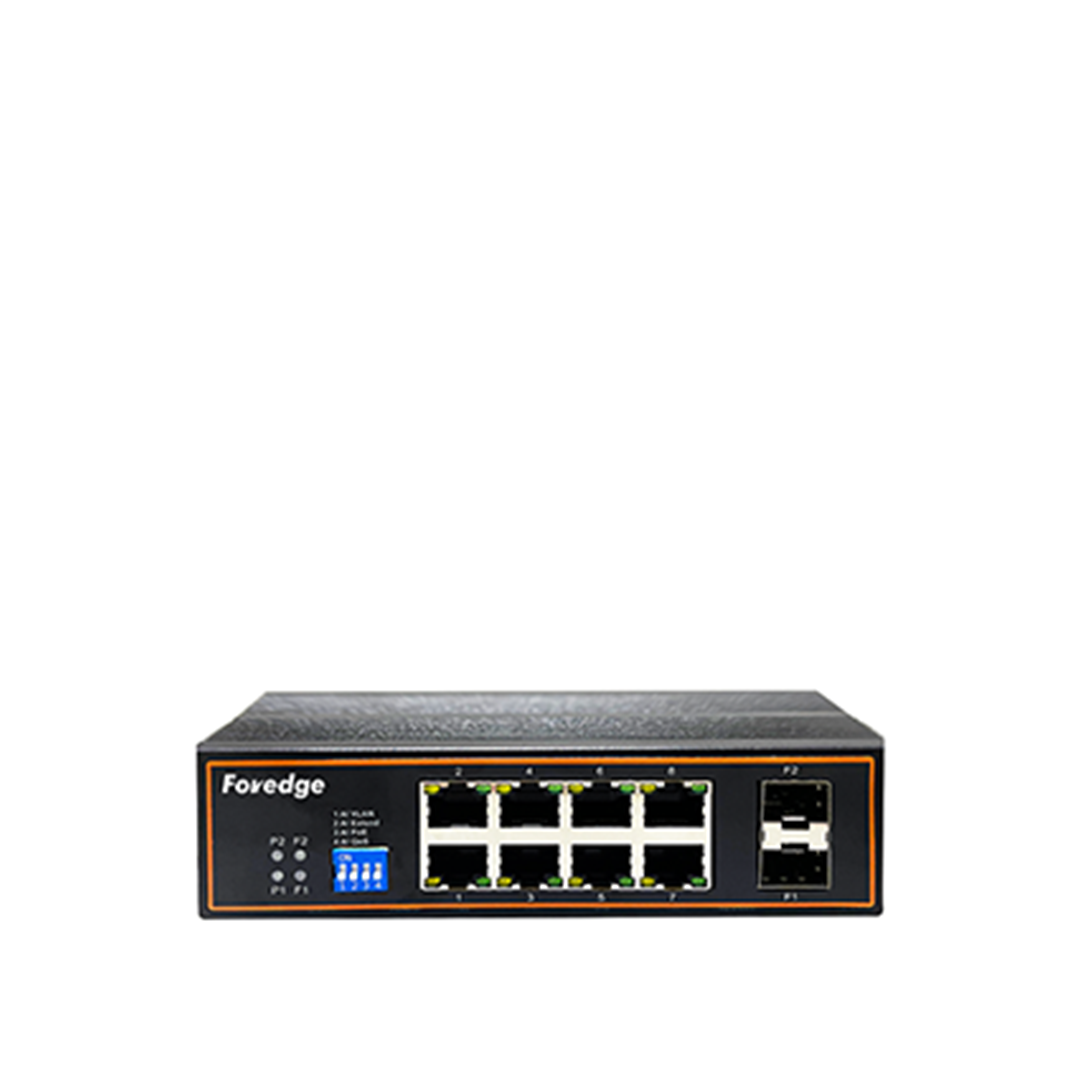 FOREDGE IS108GP-2F 10 Port Gigabit Endüstriyel PoE Anahtarı 8xPoE RJ45 2xSFP Metal Kasa Geniş Sıcaklık Aralığı (IS108GP-2F)