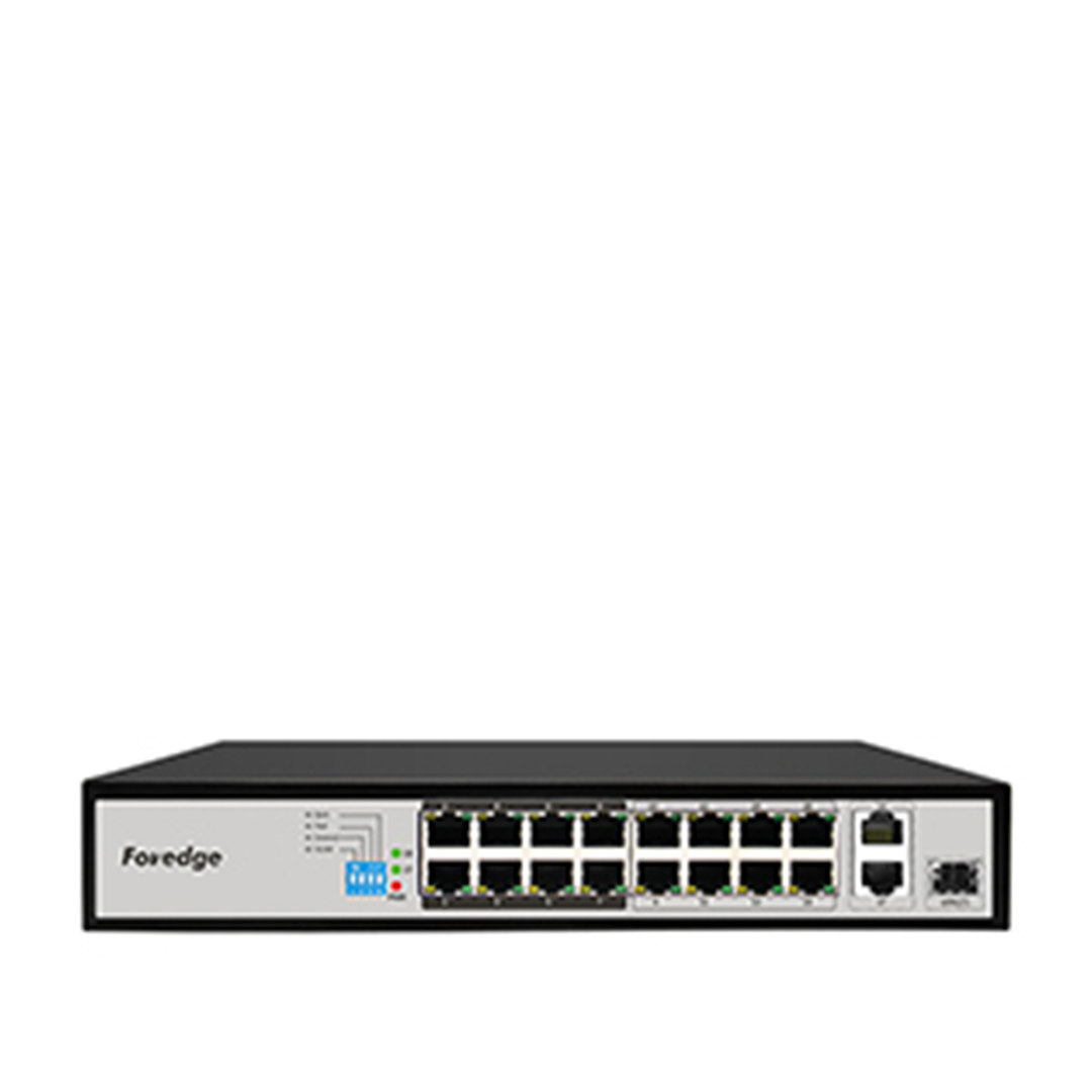 FOREDGE AI6016H 16 Port Uzun Mesafe AI PoE Switch 14 PoE + 2 Uplink 250m Extend Metal Kasa (AI6016H)