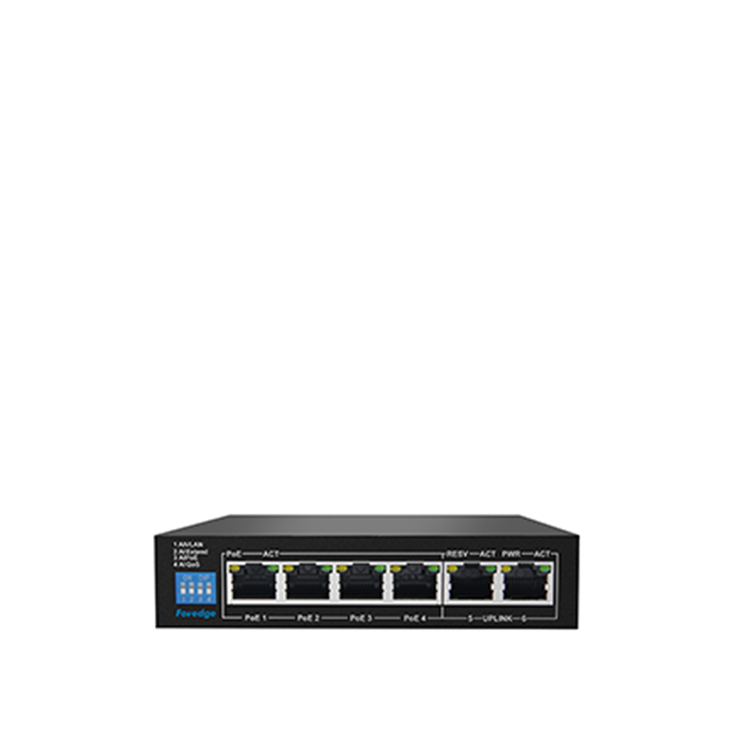 FOREDGE AI106 6 Port 10/100Mbps AI PoE Switch 4 PoE + 2 Uplink Fansız Metal Kasa (AI106)