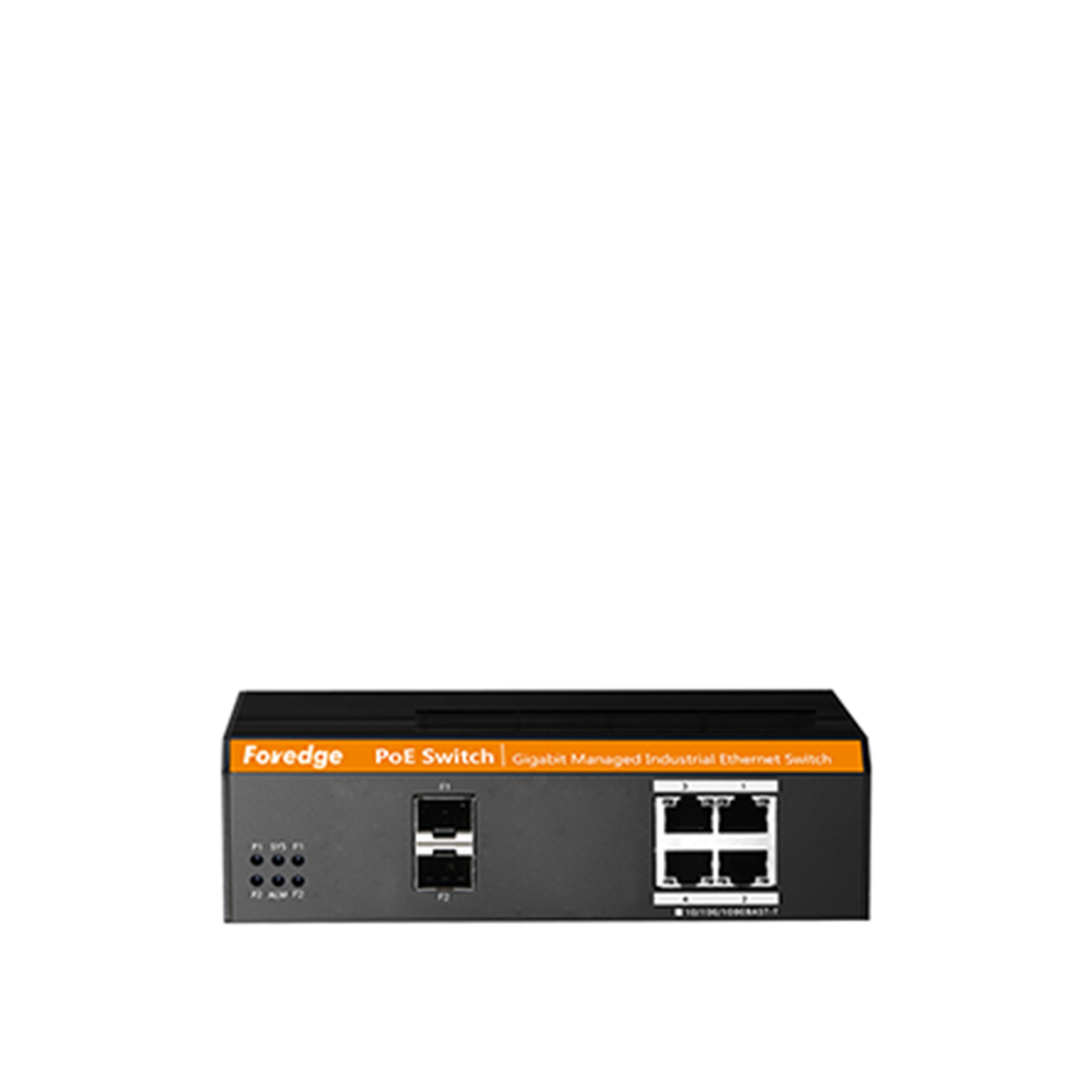 FOREDGE IS104GPS-2F 6 Port Tam Gigabit Yönetilebilir Endüstriyel PoE Anahtarı 4xPoE RJ45 2xSFP Metal Kasa Geniş Sıcaklık Aralığı (IS104GPS-2F)