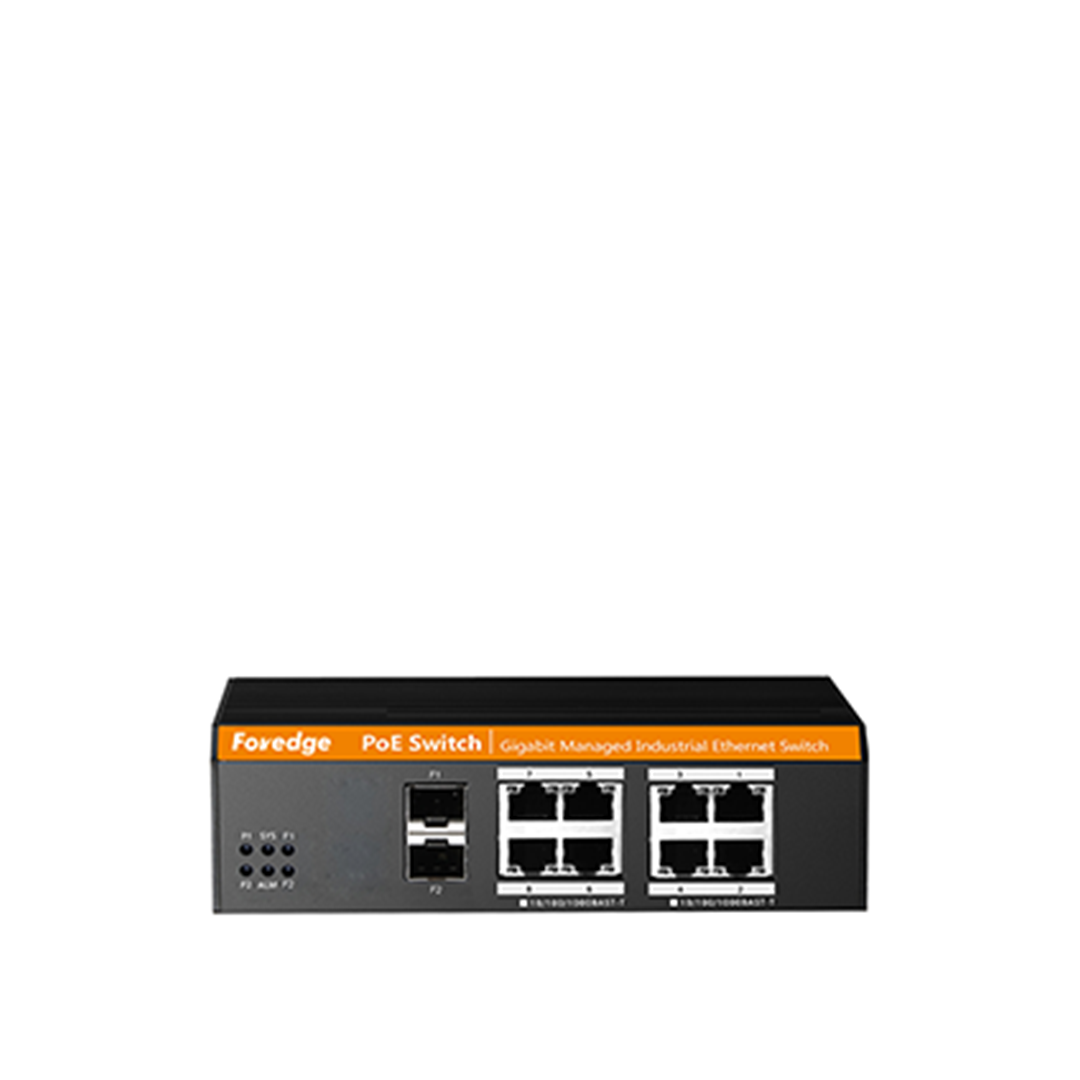 FOREDGE IS108GPS-2F 10 Port Gigabit Yönetilebilir Endüstriyel PoE Anahtarı 8xPoE RJ45 2xSFP Metal Kasa Geniş Sıcaklık Aralığı (IS108GPS-2F)
